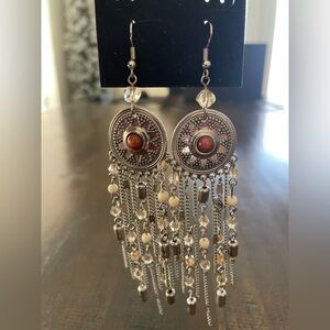 Earrings from Buckle, silver brown, and cream dangle